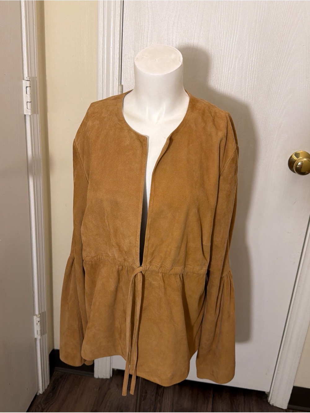 Fenn Wright Manson Genuine Suede Tie Front Jacket Camel Size 14